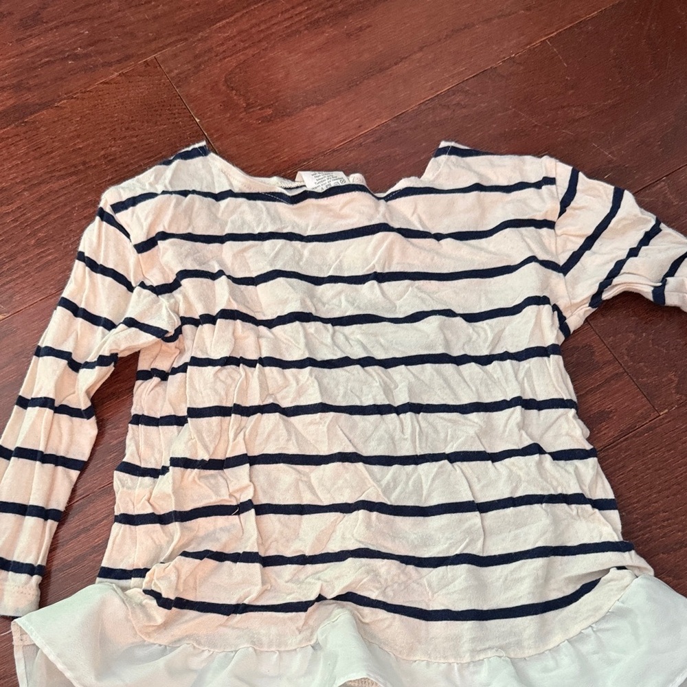 Crewcuts Navy Striped Ruffle Long Sleeve Top